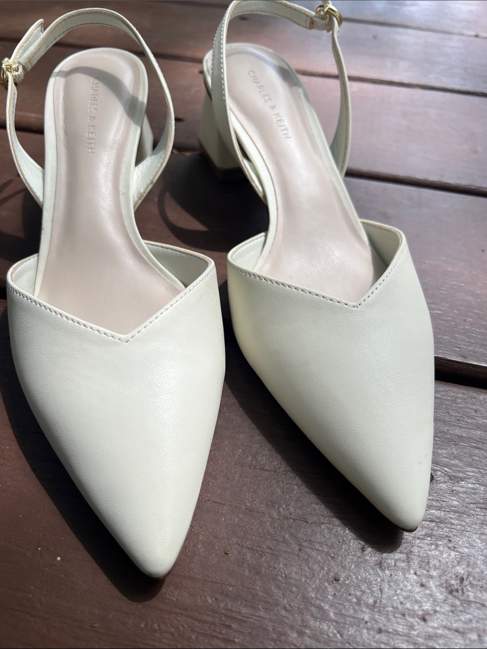 Charles & Keith • Katarina Metallic-Heel Slingback Pumps - Chalk - Picture 11 of 13